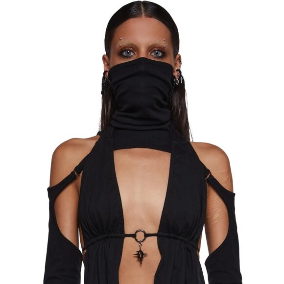 NWT Darker Wavs Jersey Extra Tall Turtleneck Thumbhole Cuffs Open Back Scarf Top - Picture 2 of 10